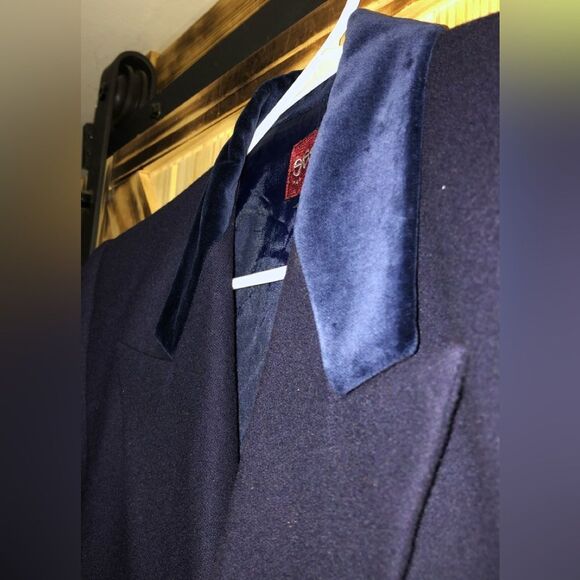 Vintage Sasson Velour Trim Blazer Navy 12 - Picture 5 of 5
